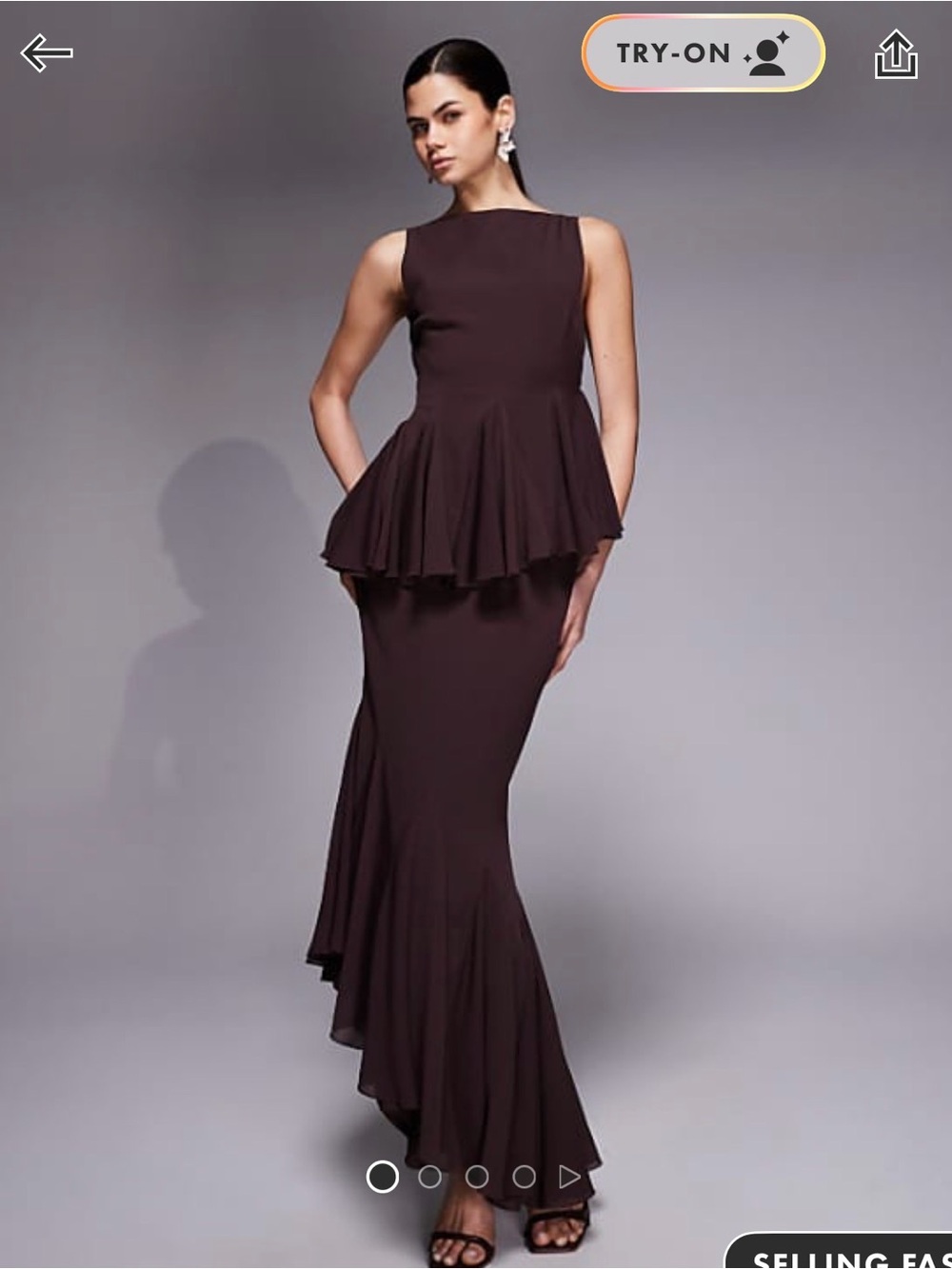 ASOS Dark Brown Sleeveless Peplum Maxi Dress